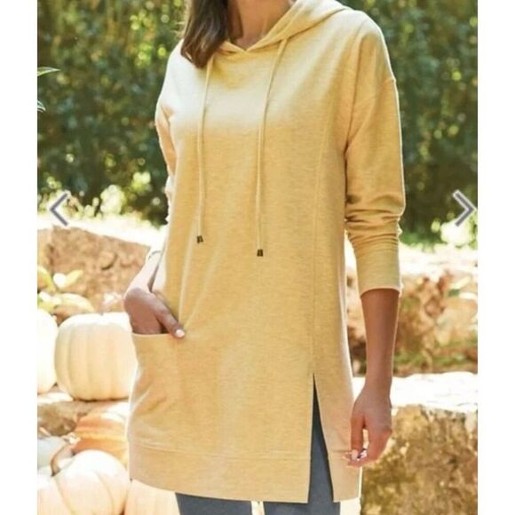 Soft Surroundings Heather Yellow The Soho Hoodie Tunic Sweatshirt Women's Large - Picture 2 of 14
